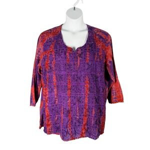 Krishma Top Women Plus Size Purple Red Tie Dye Embroidery Sequins Scalloped Trim